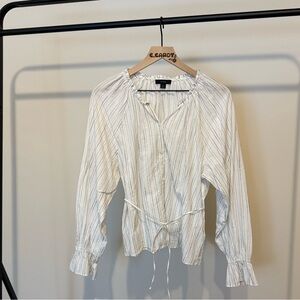 J.Crew Women Button-up tie-waist top in stripe Ivory 100% Cotton Style BG312